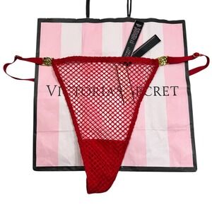 NEW‎ Victoria's Secret Red Fishnet V String Panty Large